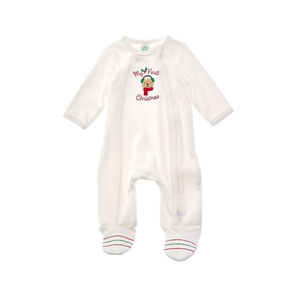 Little Me Girls Merry Bear Footie, White